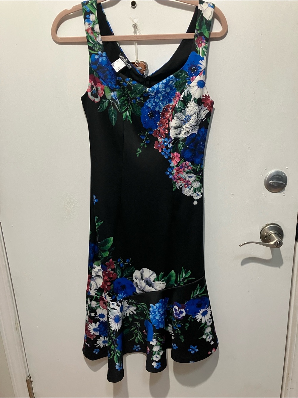 Black Floral V-Neck Sleeveless Fit-and-Flare Dress